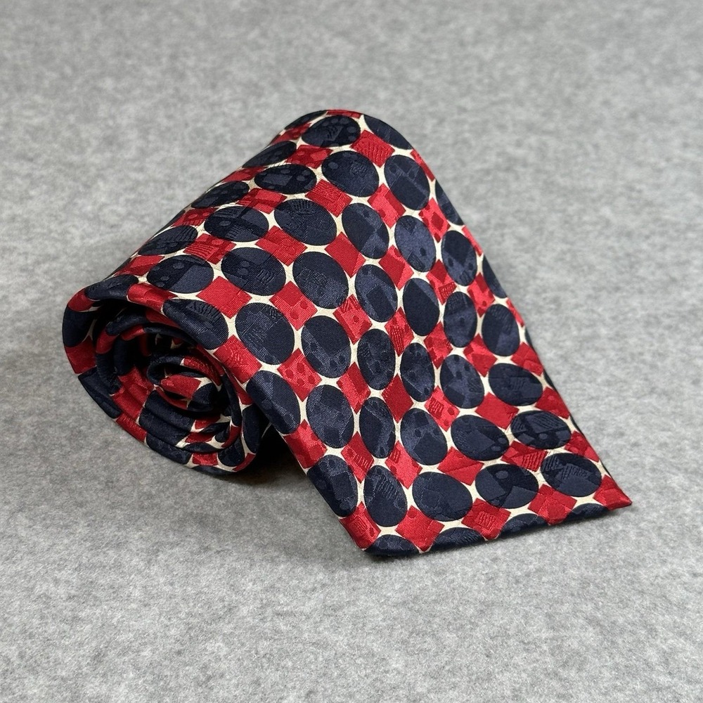 Tongue Tied Tom McLellon‎ Silk Geometric Circle Square Tie Red Navy